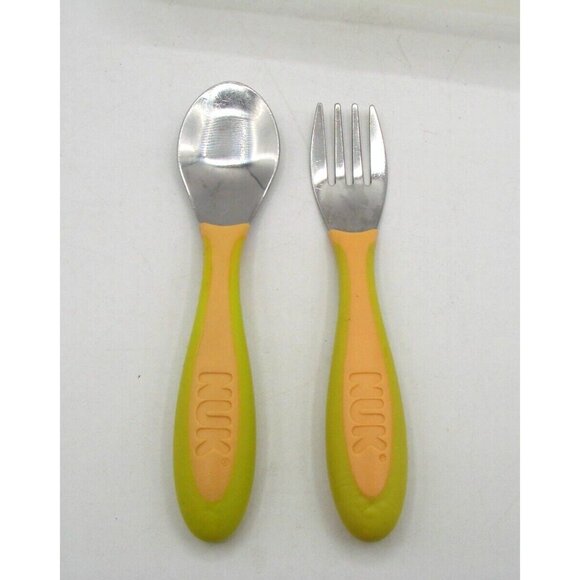 NUK 2 Piece Fork Spoon Set Lunchbox Travel Case Stainless Steel Kids Toddler Vtg - Picture 4 of 12
